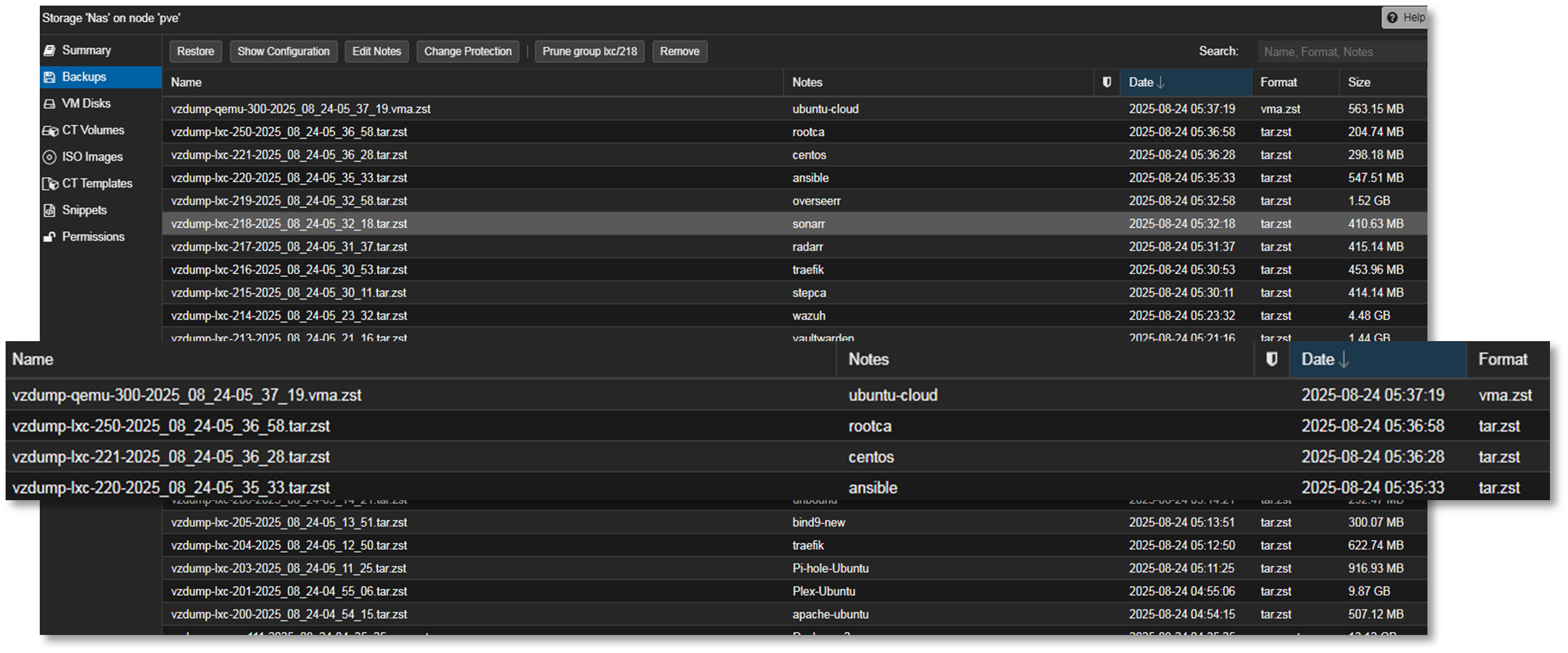 NAS Backups Screenshot