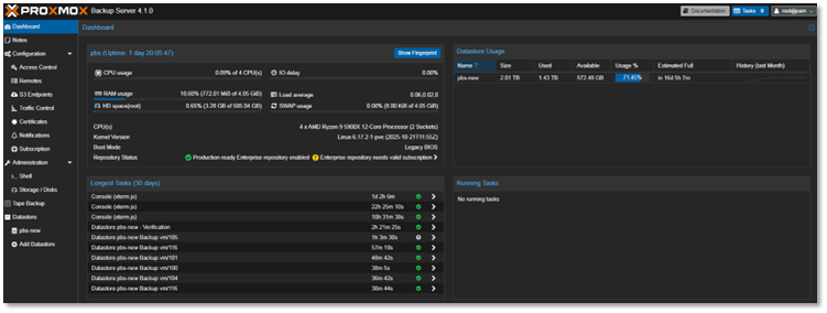 Proxmox Backup Server Screenshot