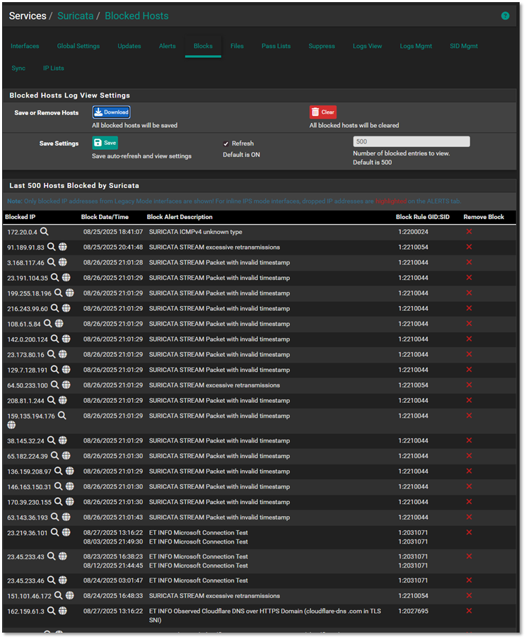 Suricata Block List Screenshot
